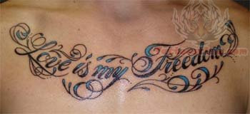 lettering tattoo on chest