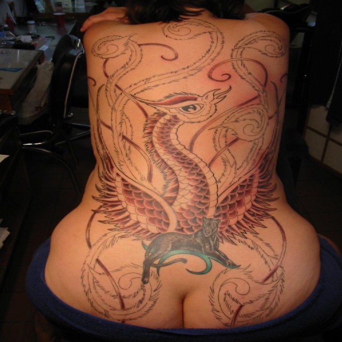 phoenix tattoo on back