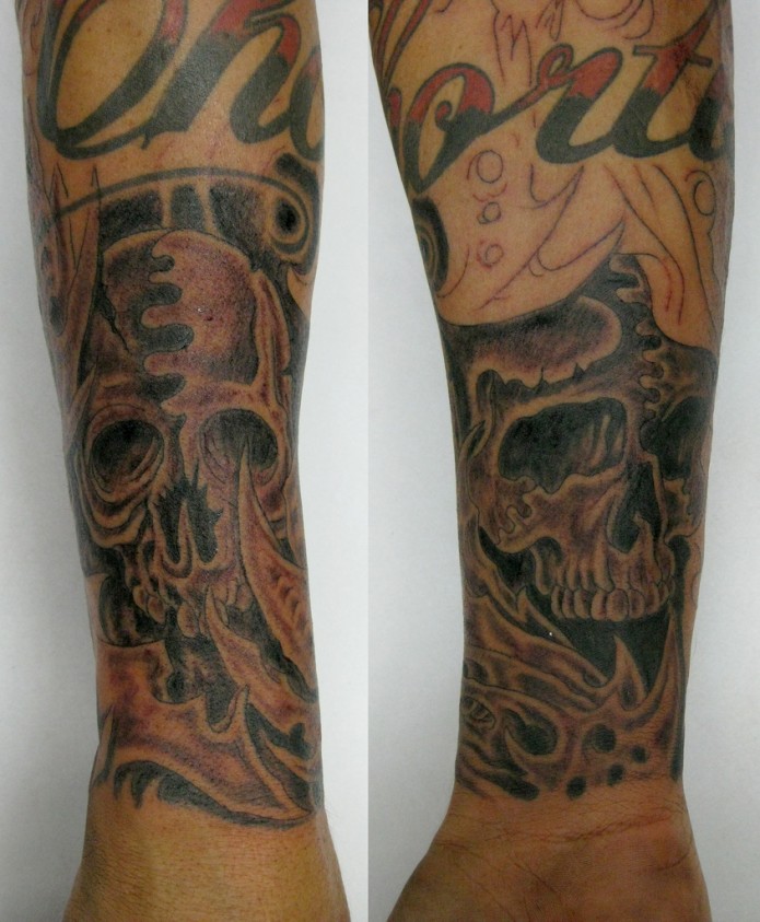 skull tattoo on forearm