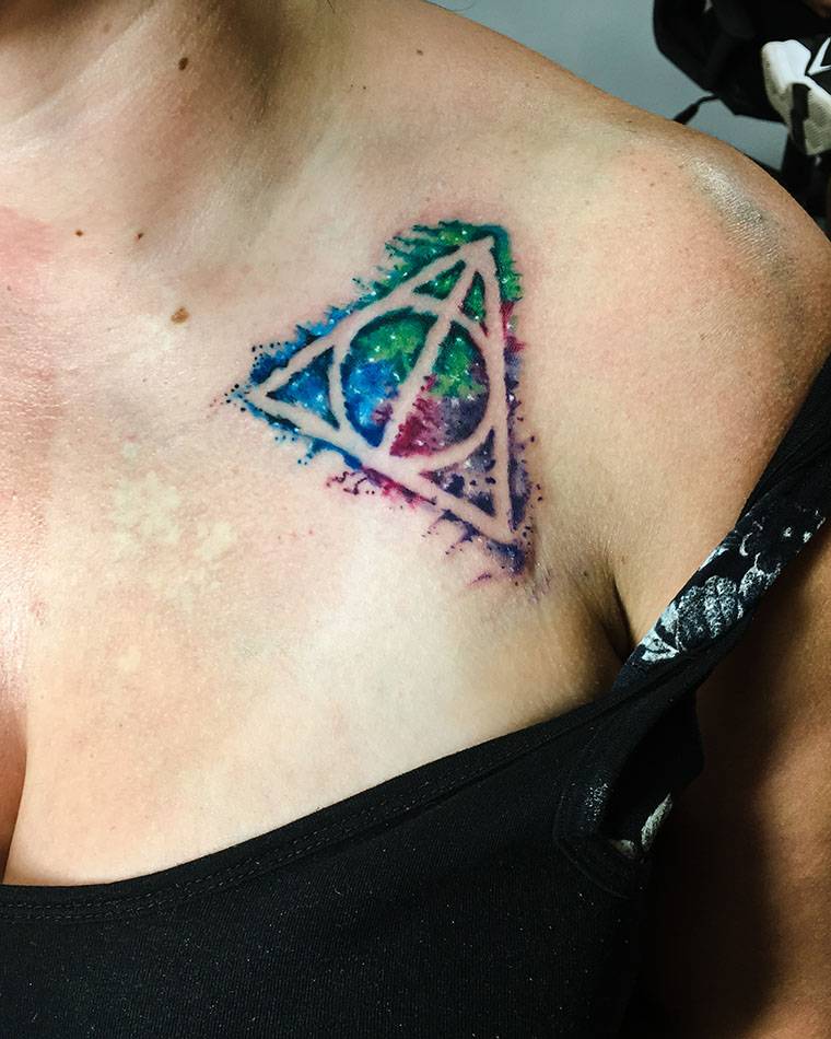 Deathly hallows tattoo watercolor.