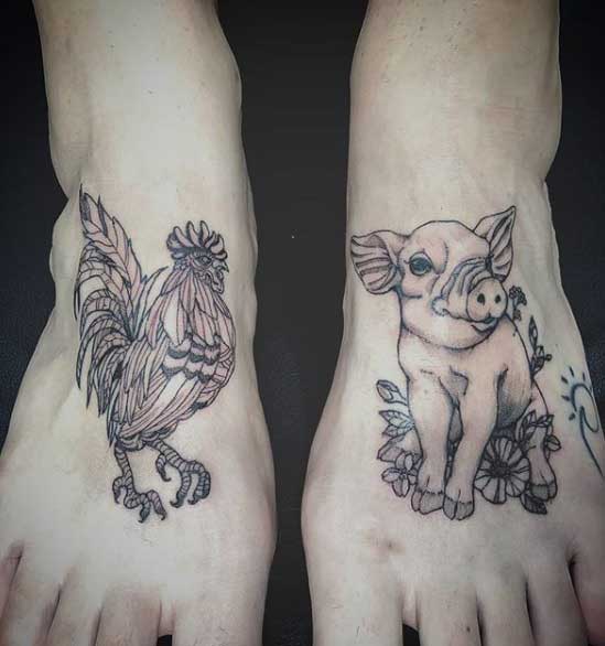 Rooster  Pig tattoo