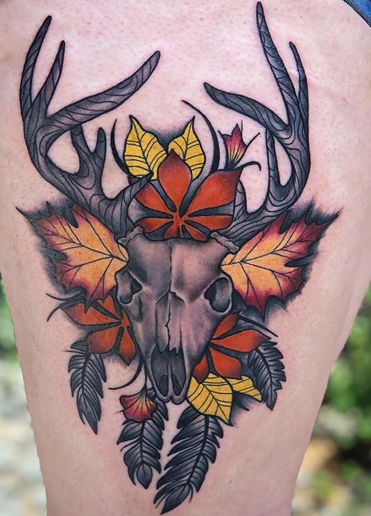 Geometric tattoo design with deer skull Royalty Free Vector