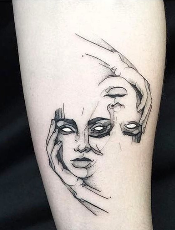 Two face tattoo for woman