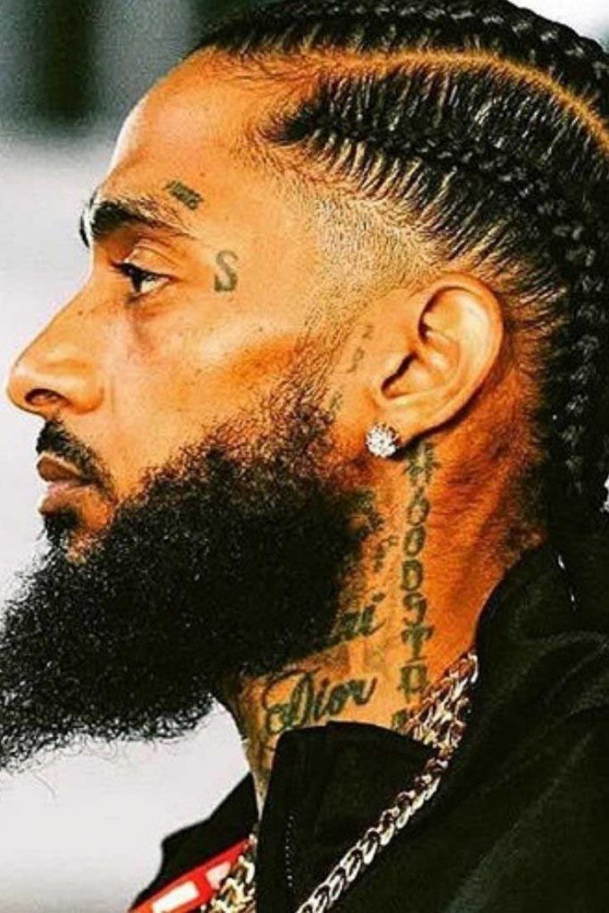 Below his left ear, Nipsey had the H6ODSTA tattoo. 