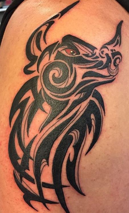 Black Tribal Taurus Tattoo On Left Forearm