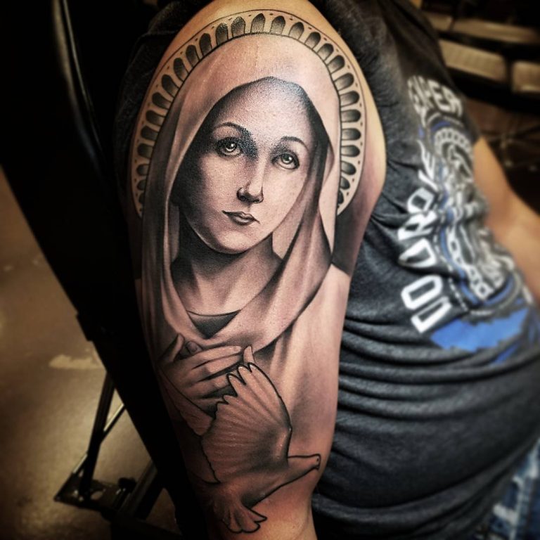 Ryan El Dugi Lewis  Tattoos  Religious Praying Hands  Virgin Mary Crying  Tears of Blood