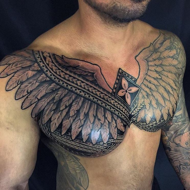 Angel Wings Tattoo on Chest.