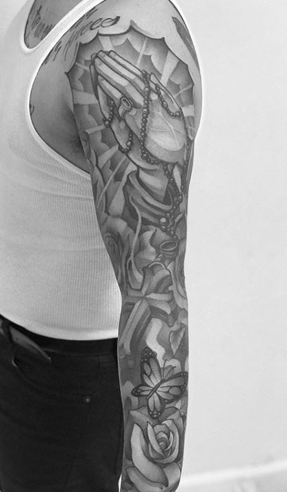 Large Arm Sleeve Tattoo Angel Prayer Waterproof Temporary Tatto Sticker  Rose Peace Body Art Full Fake Tatoo Women Men  Temporary Tattoos   AliExpress