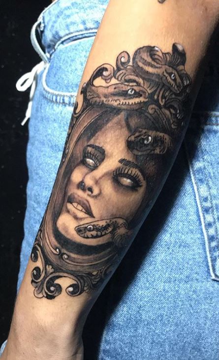 𝗧𝗗𝗣 𝗰𝗹𝗼𝘁𝗵𝗶𝗻𝗴 on Twitter Beautiful black and grey Medusa  wrapping around the forearm One of the last tattoos done in Finland by  vokuntattoo   httpstcolkCYuqje31 neotraditional neotrad  neotraditionalist neotradeu 