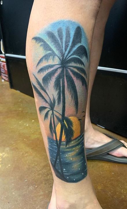 Palm Tree Tattoos Calf
