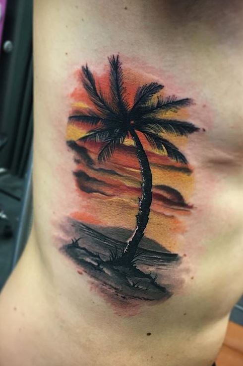 David Leonard on Instagram Had fun on this small color palm tree Swipe   to see the size better          tattoo art tattooideas  tattoos