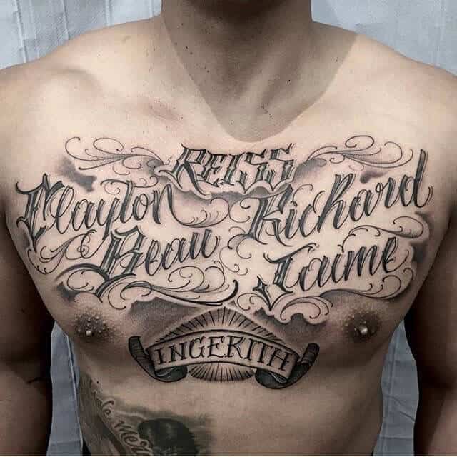 chest tattoo  Cool chest tattoos Tattoo lettering Latin tattoo