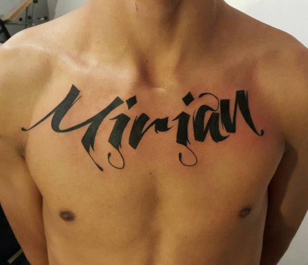 Angel Tattoo Design Studio - Name Tattoo made on chest today. Gift your  lifetime ink to your dear ones. Name tattoos are always in trend. We have  some software and website which