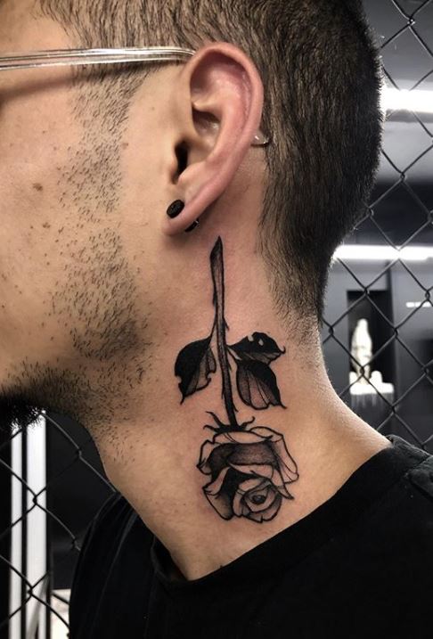 Neck tattoo men rose 14