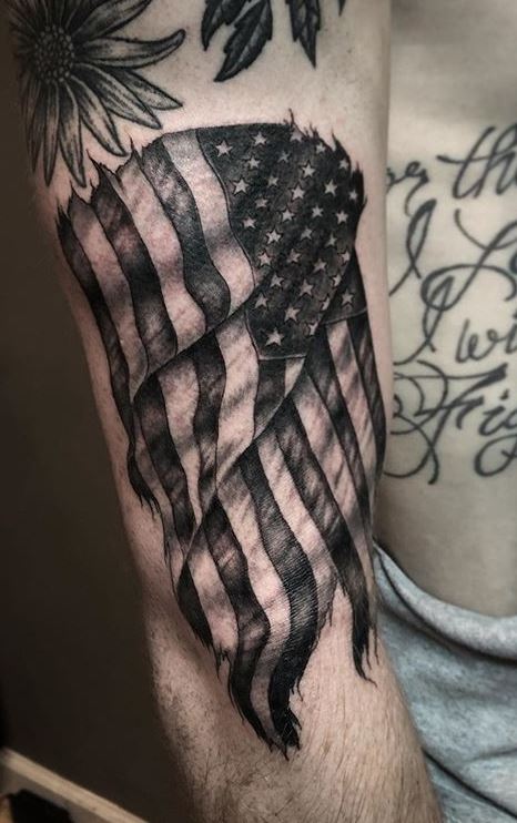 black and white american flag tattoo