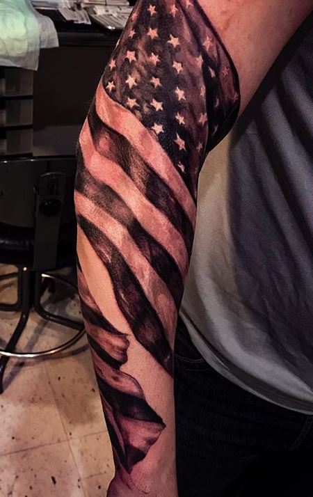 Black and White American Flag Forearm Tattoo  Veteran Ink