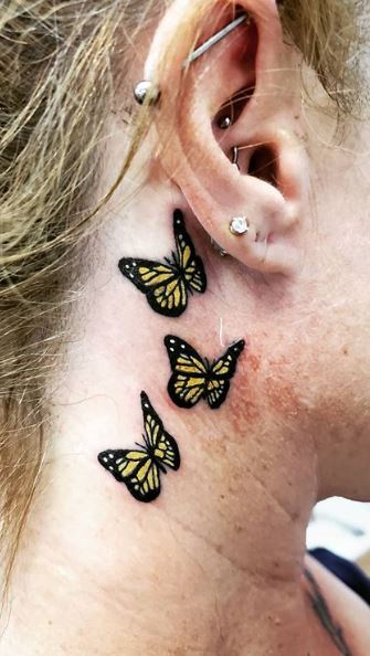 3D Butterfly tattoo on side neck