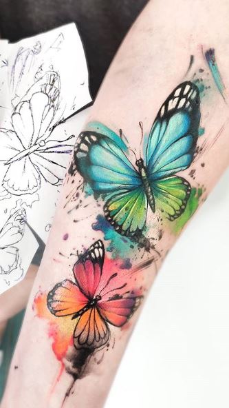 Floral Pattern And Tribal Beautiful Butterfly Tattoo For Women