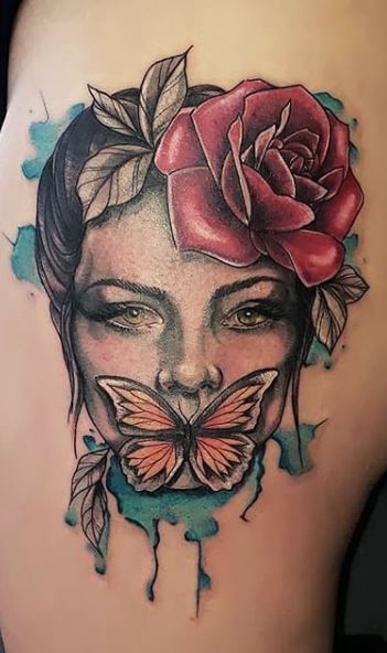 butterfly and rose tattoos designs