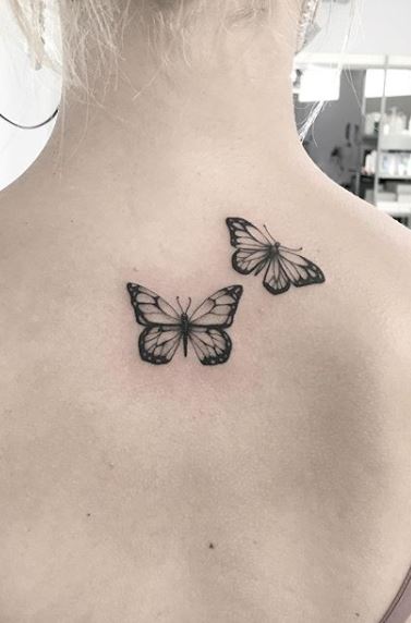 Gorgeous 3D Butterfly Tattoo Design Image Make On Womens Upper Back