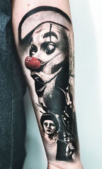 Evil Clown with Gun Gangster Tattoo Design