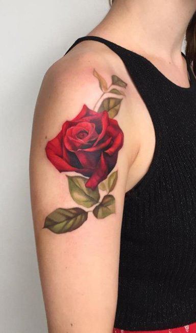 upper arm rose tattoos for women