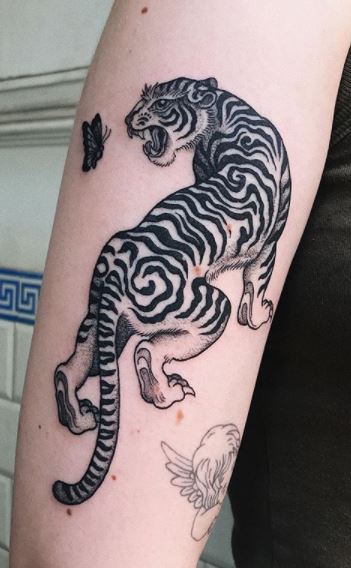 American Traditional Tiger, Dagger and Rose - Full Color