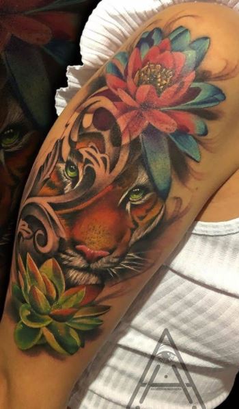 Tiger with flowers tattoo by Kozo Tattoo  Post 30415