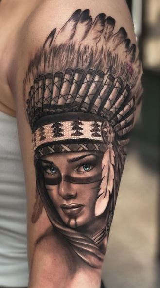 Neotraditional native american warrior tattoo on the