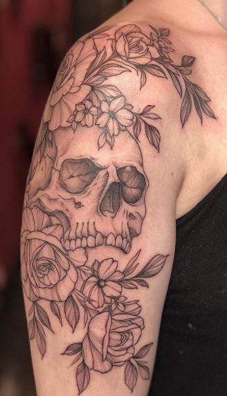 Flower Skeleton Sleeve Tattoo by Tattooed Theory