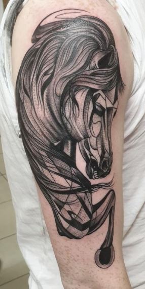Geometricrealistic horse head by Nate at Lucid Arts in MA final session   rtattoos