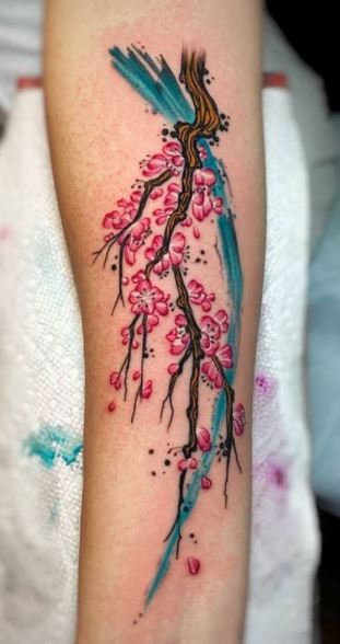 Left Forearm Cherry Blossom Tattoo Idea For Girls