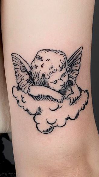 Angel Clouds Wings Scroll Jesus tattoo