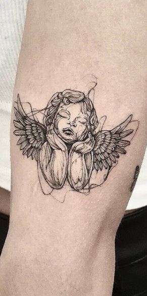 Angel tattoo....... From some people it holds the meaning of protector from  heaven. And for some these aesthetic Angel tattoos are cool to… | Instagram