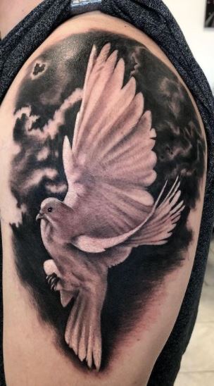 Dove  Rose Black and Grey Realism tattoo