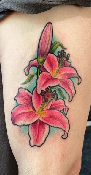 First session for my stargazer lily  Done by Topha in Idaho Falls ID  r tattoos