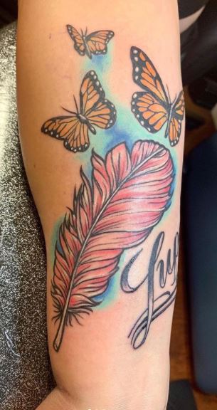 Feminine Watercolor Feather Tattoo by Chloe DeBoo: TattooNOW