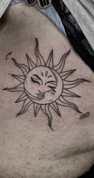 Black Tribal Sun Tattoo Design Stencil