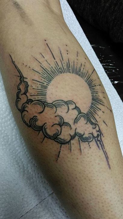 Bert Grimm sun on elbow by ericayala  rtraditionaltattoos