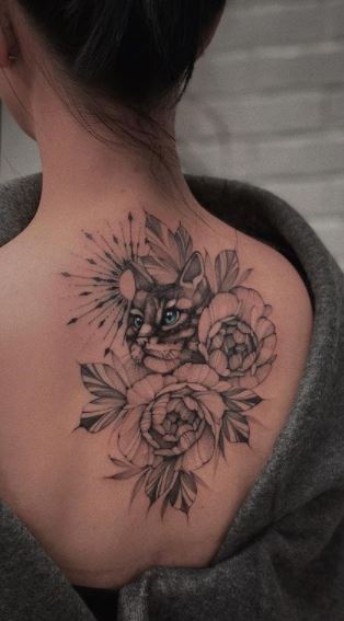 Cat and flowers tattoo by Anastasia Agapova  Photo 27796