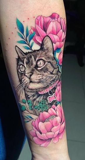 Floral Cat Art Print by Zoe Felix  Cat tattoo Black cat tattoos Cat  tattoo small