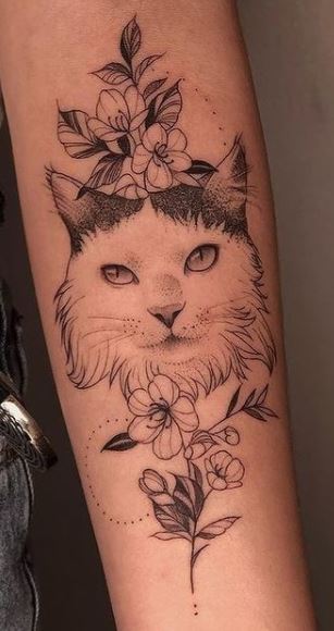 Floral Cat Tattoo Design  Cat tattoo designs Cat tattoo Bull tattoos