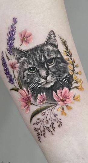 Top Floral Cat Tattoos In The Trendiest Styles  Inku Paw