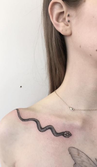 Monki Do Tattoo Studio  Dems snake collarbone pieces Love doing these so  more welcome guys  Making designs symmetrical is a challenge but really  enjoyed getting it spot on demeter youre