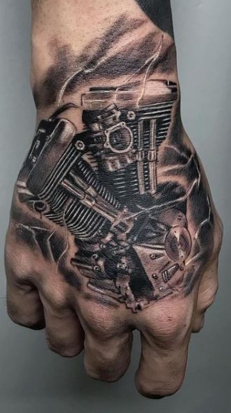 50 Engine Tattoos For Men  Motor Design Ideas  Tattoos for guys Engine  tattoo Bike tattoos