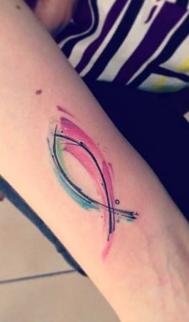 christian fish symbol with cross tattoo