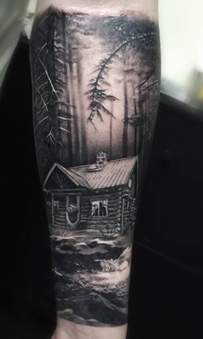 Amazing Black Forest Wood Tattoo Idea