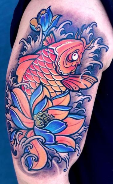 Koi fish lotus flower and wave  Black Tooth Tattoo  Facebook