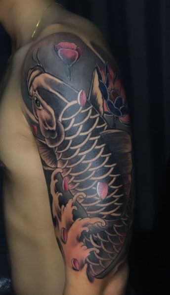 black and grey koi fish tattoo  black and gray tattoo by Ma  Flickr