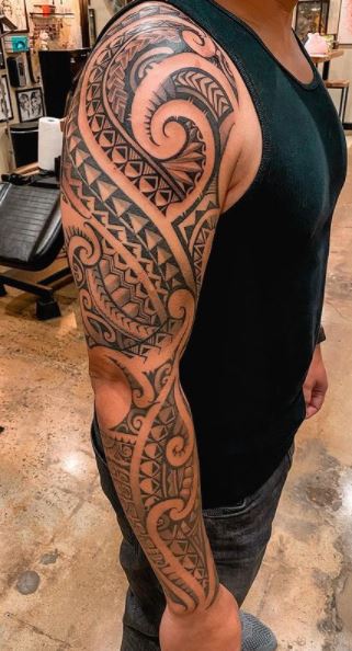  4 Pack Stick on black temporary tattoo maui tribal body art  sticker transfer for arms shoulder aztec polynesian samoan hawaiian for  adult men and women (4 x all tribal tattoo